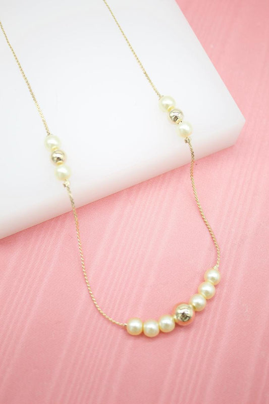 18K Gold Filled Pearl & Gold Bead Designed Chain Necklace (F245)-0