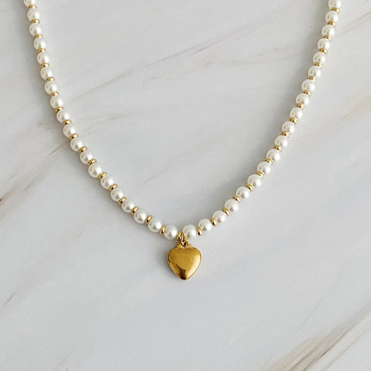 Pearl And Gold Bauble Heart Necklace-0