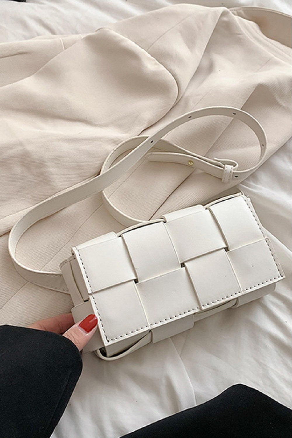 Zenana Vegan Leather Woven Crossbody Bag-4