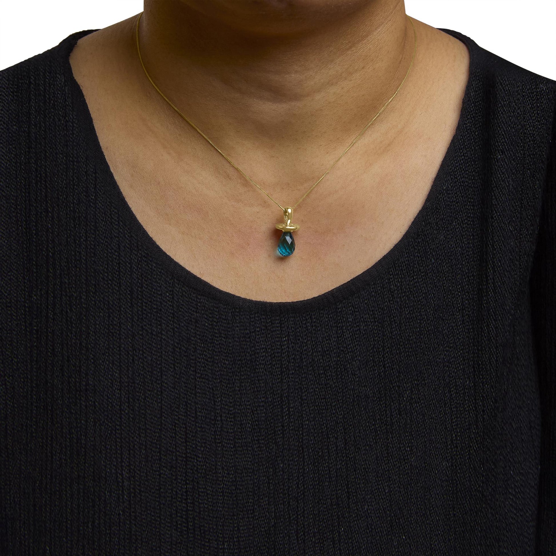14K Yellow Gold and Blue Quartz Pacifier Pendant Necklace - 18" Inches-3