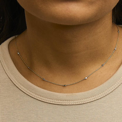 14K Yellow Gold Bezel Set Alternating Green Emerald and Diamond Station Necklace - 18" Inches-3