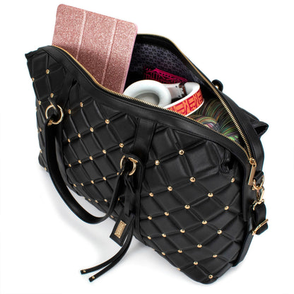 Diamond Quilted Vegan Leather Weekender Tote Bag-3