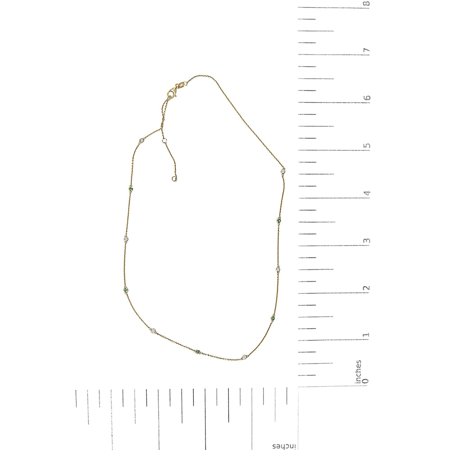 14K Yellow Gold Bezel Set Alternating Green Emerald and Diamond Station Necklace - 18" Inches-4