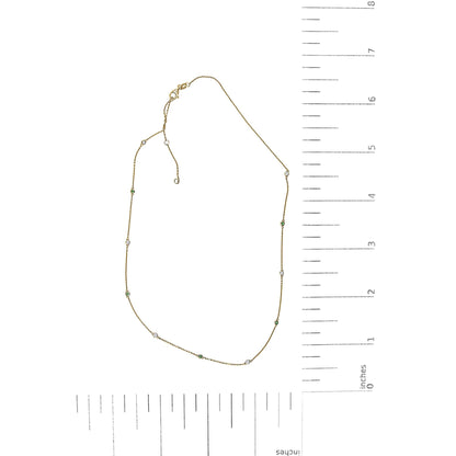 14K Yellow Gold Bezel Set Alternating Green Emerald and Diamond Station Necklace - 18" Inches-4
