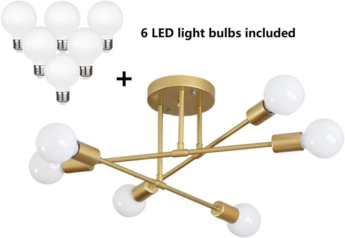 Modern Sputnik Chandelier, 6-Light Ceiling Light, 6 LED Light Bulbs Included for Bedroom,Dining Room,Kitchen,Office (Gold)-3