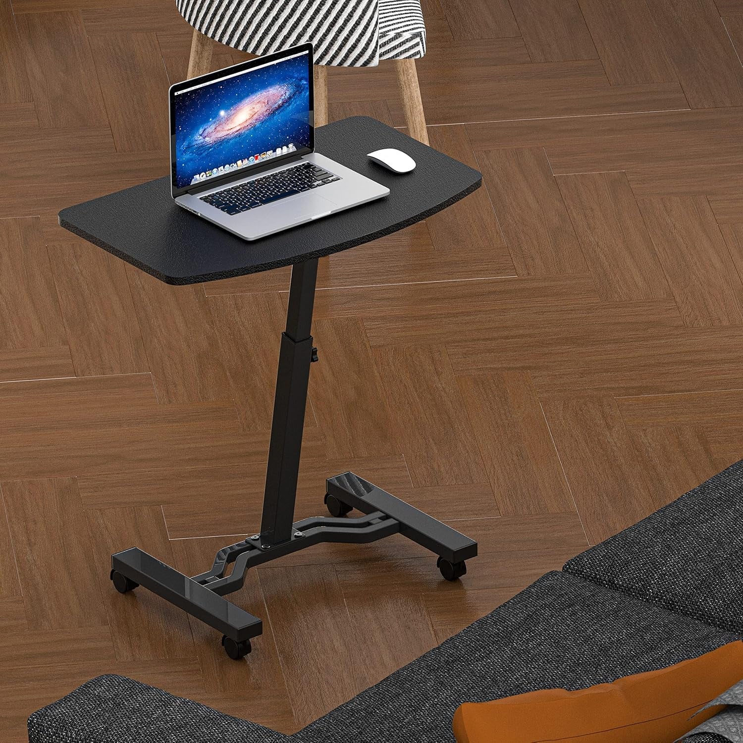 Height Adjustable Mobile Laptop Stand Desk Rolling Cart, Height Adjustable from 28'' to 33'', Black-3