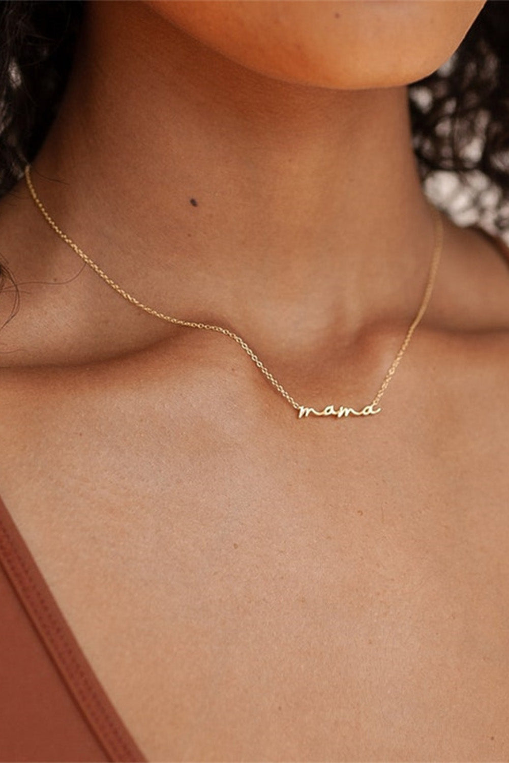 Gold Tiny Mama Script Necklace-0