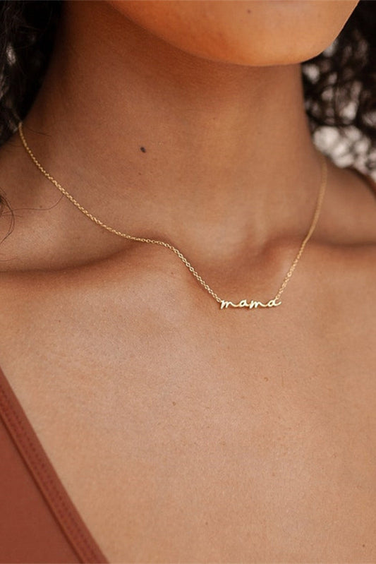 Gold Tiny Mama Script Necklace-0