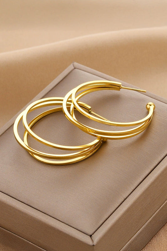 Gold Minimalist Triple Hoop Earrings-0