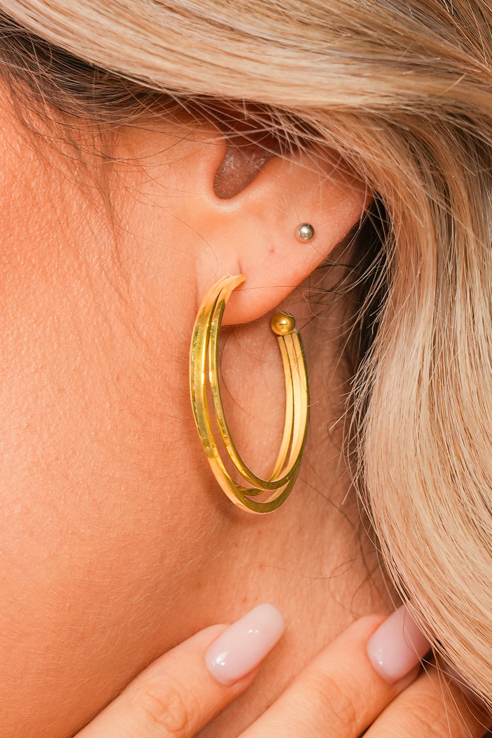 Gold Minimalist Triple Hoop Earrings-1