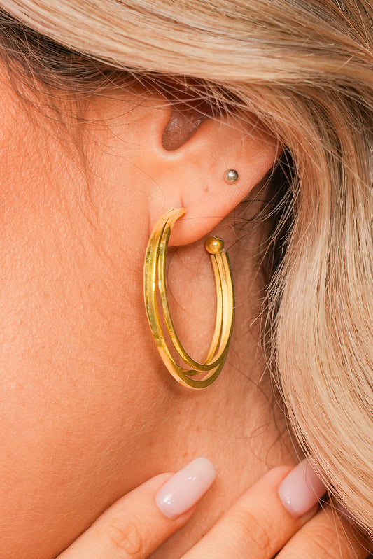 Gold Minimalist Triple Hoop Earrings-1