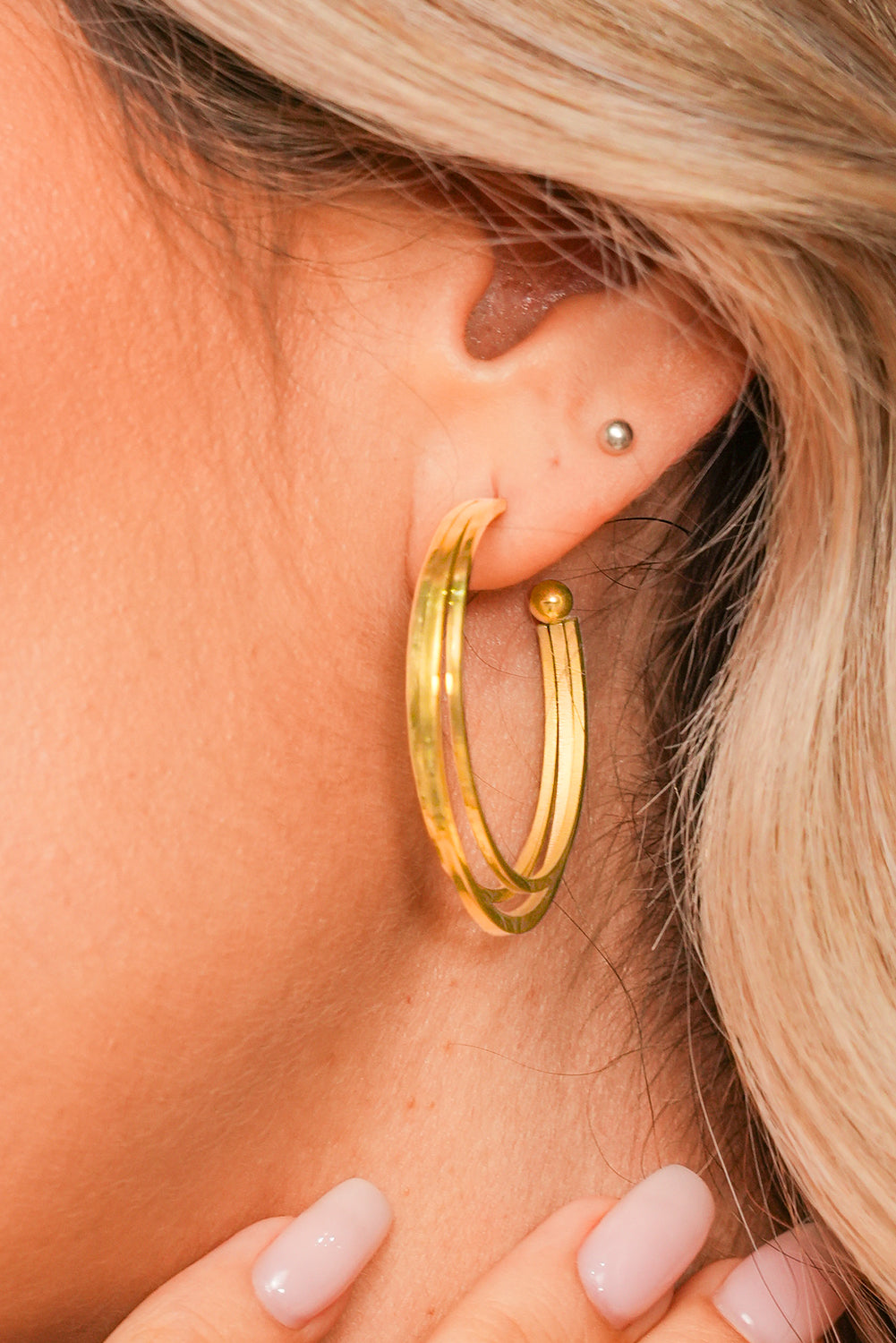 Gold Minimalist Triple Hoop Earrings-2