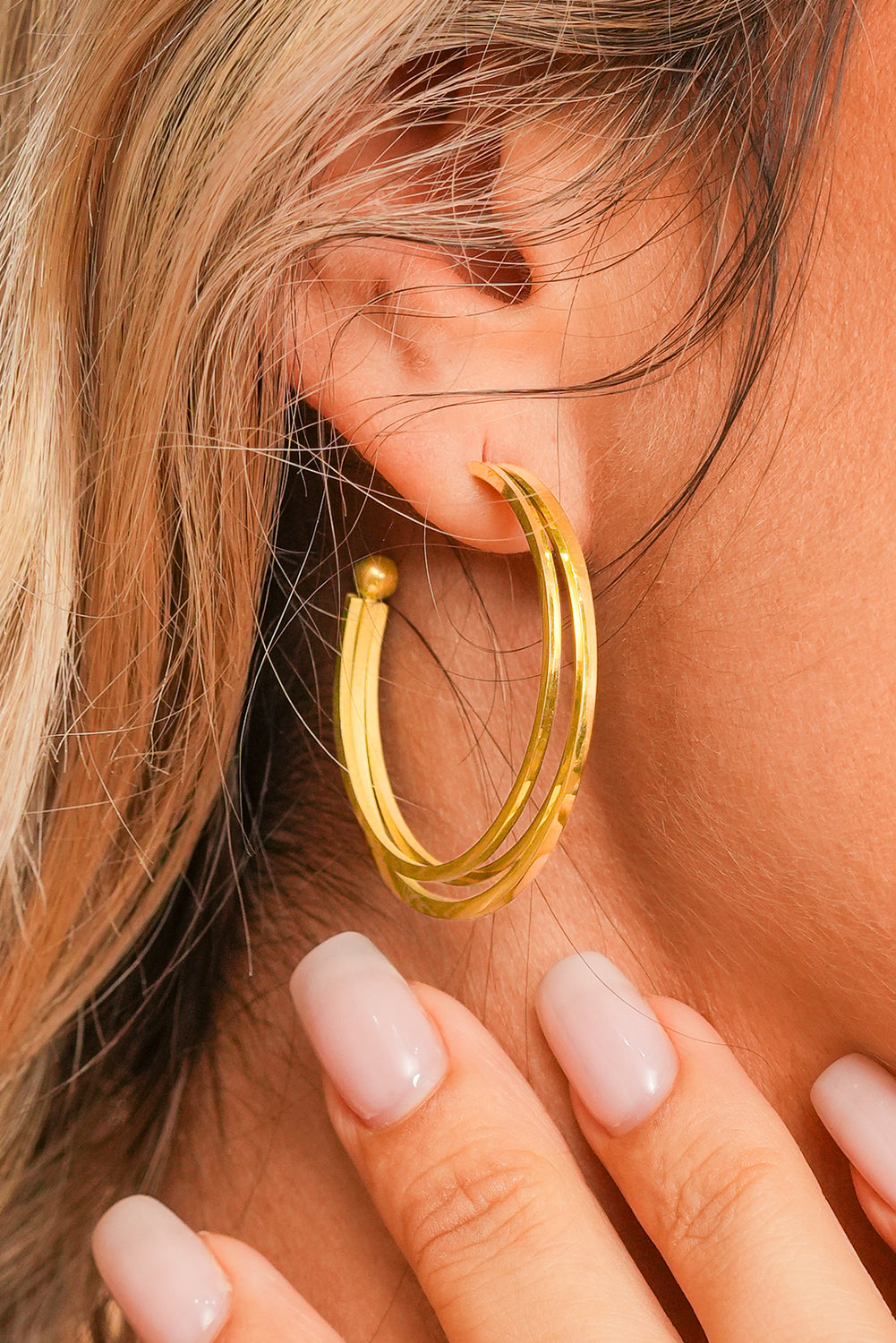 Gold Minimalist Triple Hoop Earrings-3