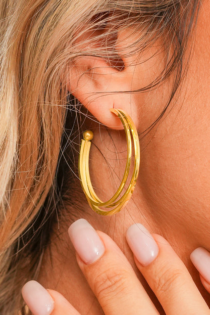 Gold Minimalist Triple Hoop Earrings-3