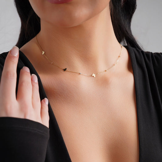 Butterfly Station Necklace in 14K Gold-1