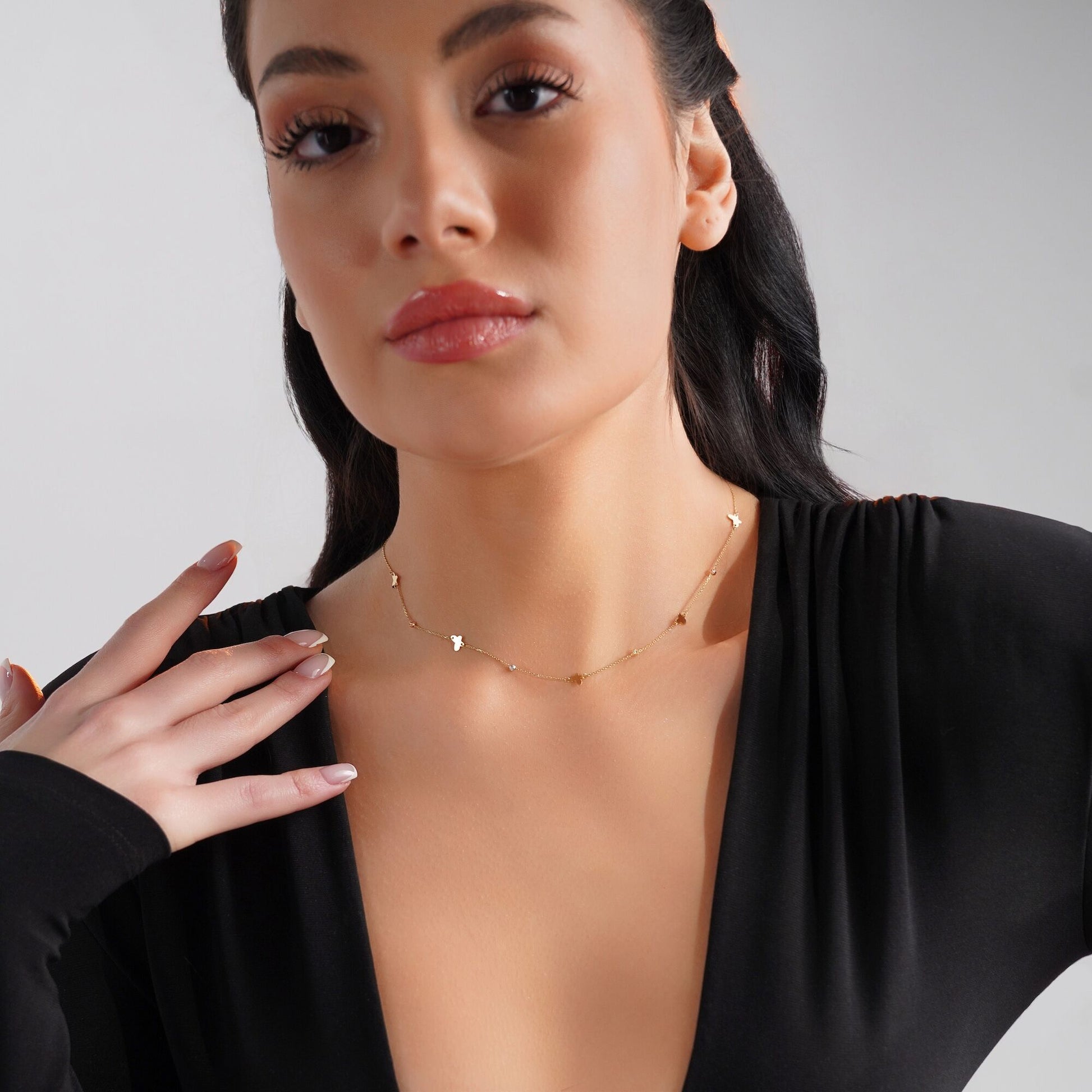 Butterfly Station Necklace in 14K Gold-2