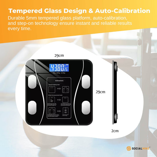 Bluetooth Smart Body Fat Scale Black - Digital BMI Weight USB Recharge with App-1