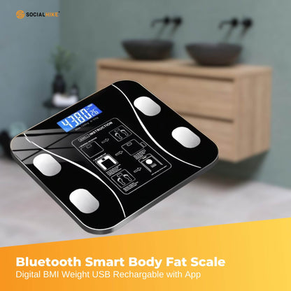 Bluetooth Smart Body Fat Scale Black - Digital BMI Weight USB Recharge with App-3