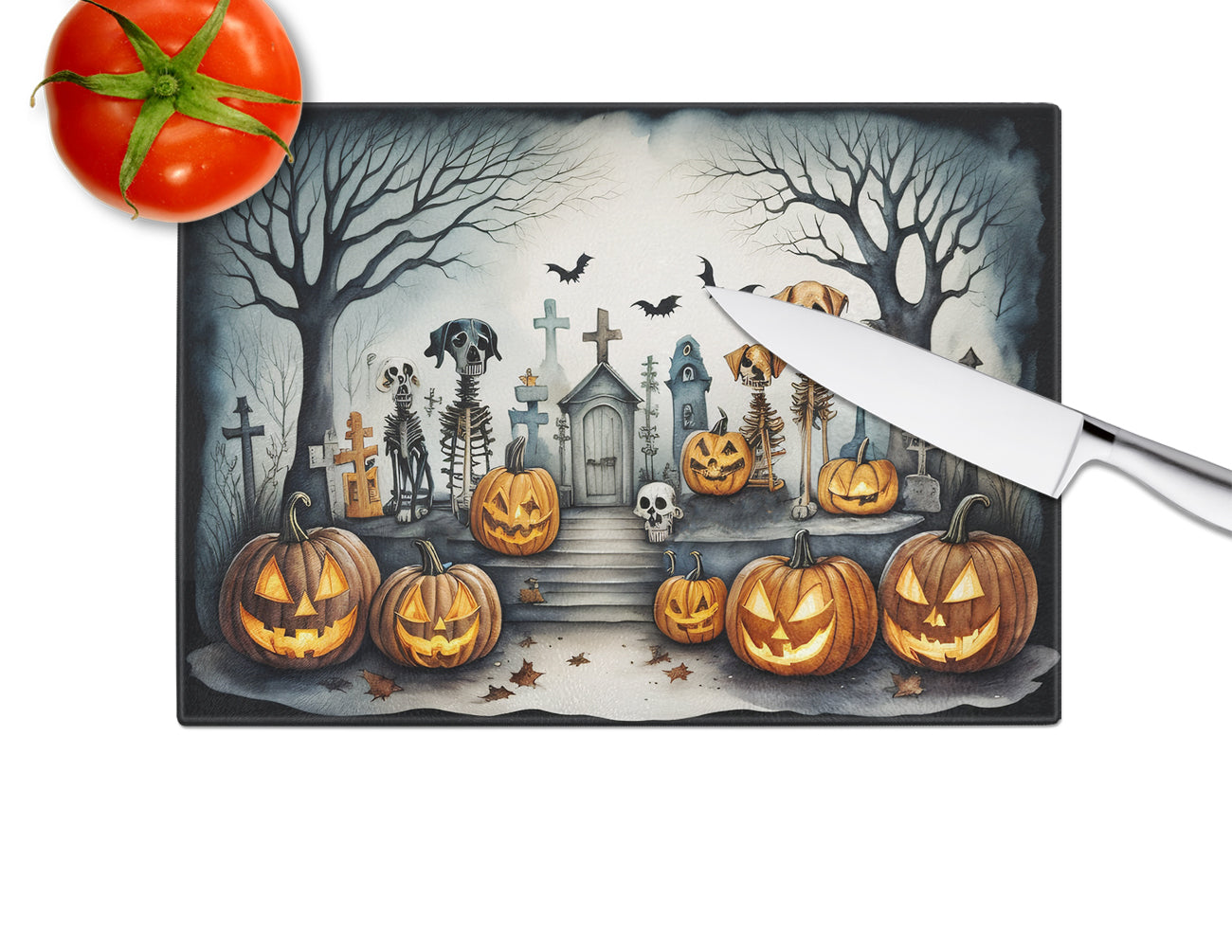 Pet Cemetery Spooky Halloween Glass Cutting Board-3