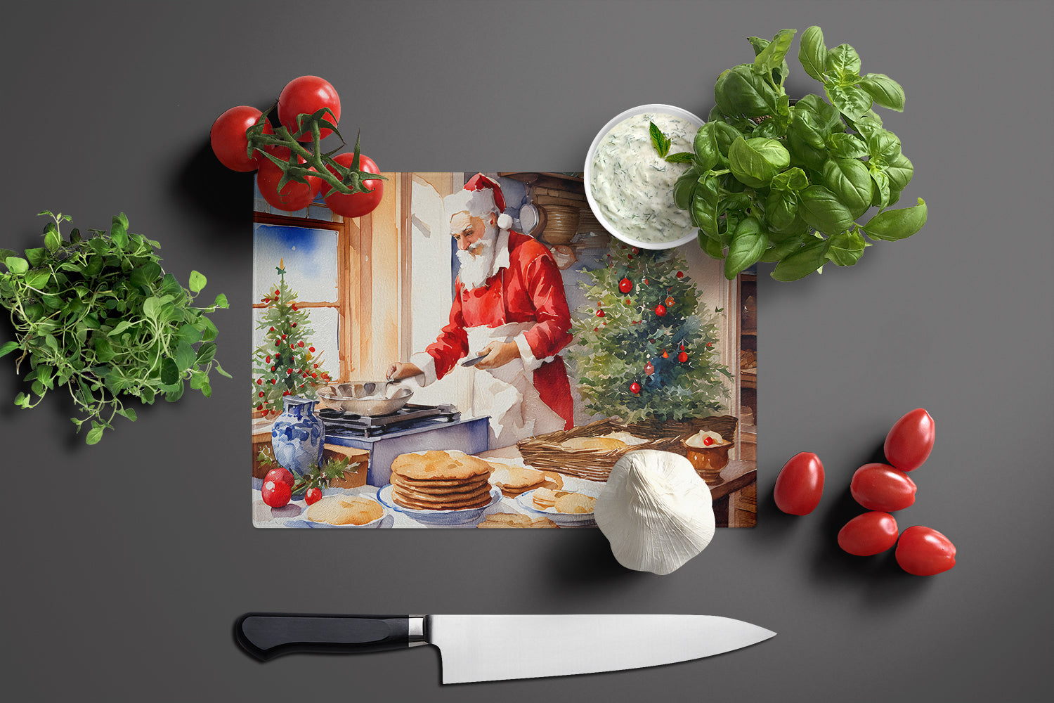 Cookies with Santa Claus Babbo Natale Glass Cutting Board-2