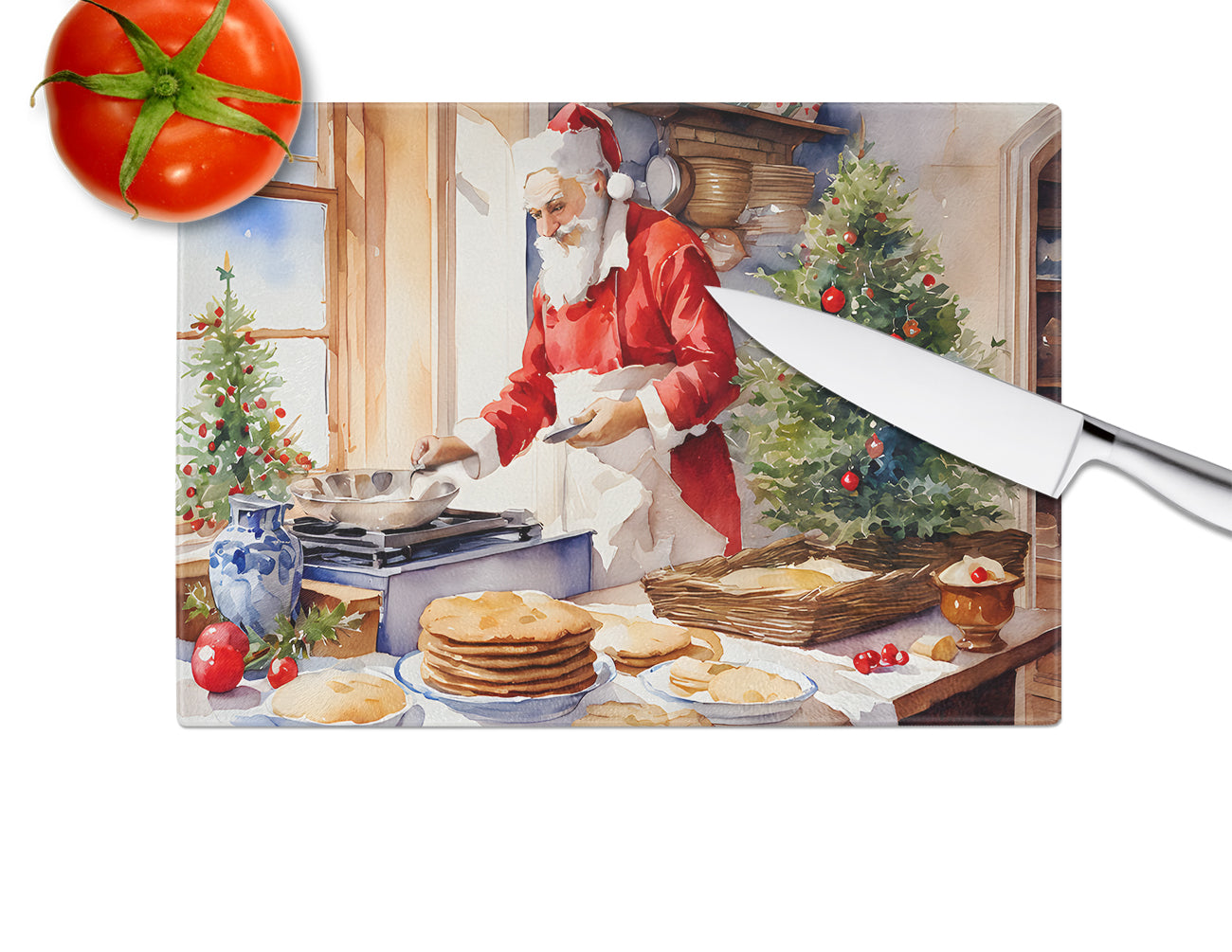 Cookies with Santa Claus Babbo Natale Glass Cutting Board-3