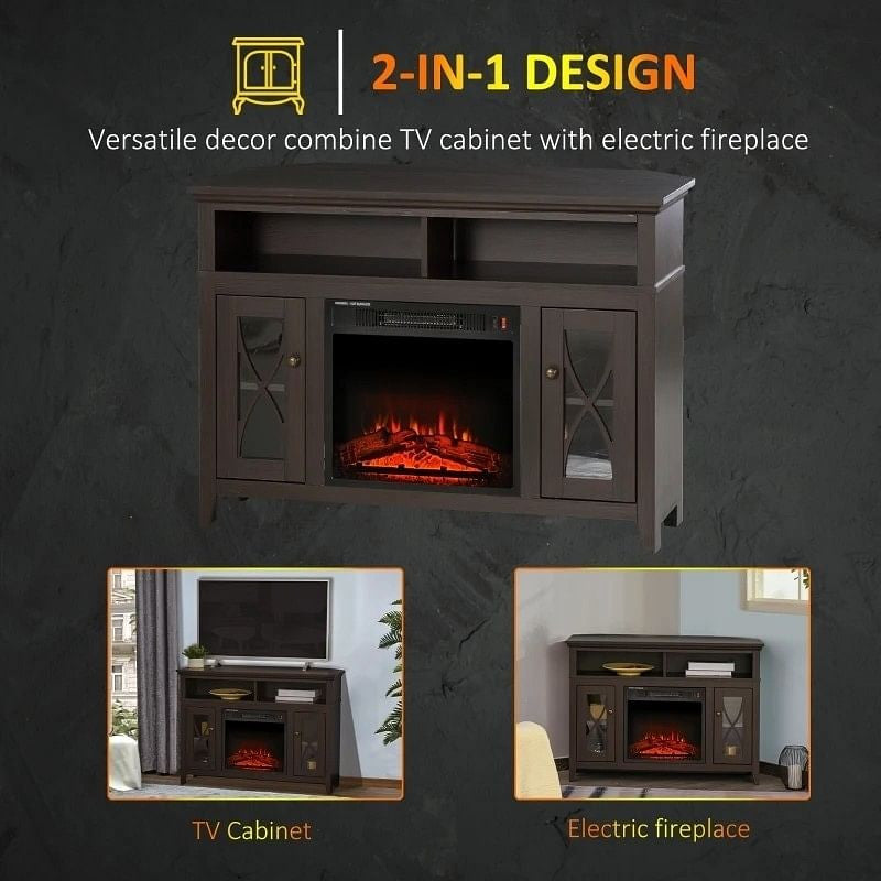 Espresso Electric Fireplace Mantel TV Stand w/ Adjustable Shelves 2 Storage Cabinets-1