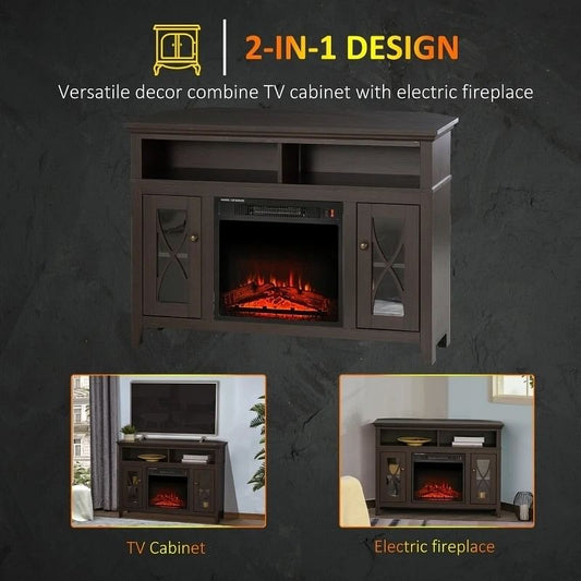 Espresso Electric Fireplace Mantel TV Stand w/ Adjustable Shelves 2 Storage Cabinets-1