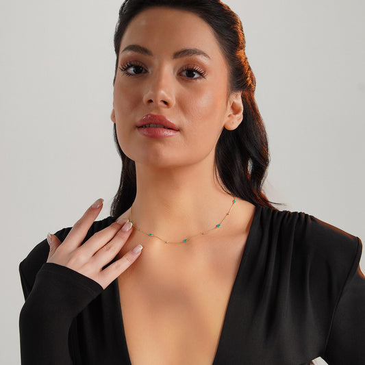 Raindrop Station Necklace in 14K Gold-1