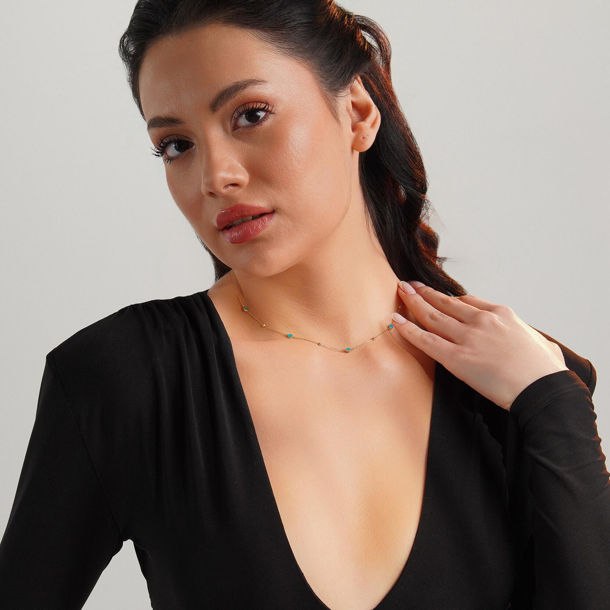 Raindrop Station Necklace in 14K Gold-2