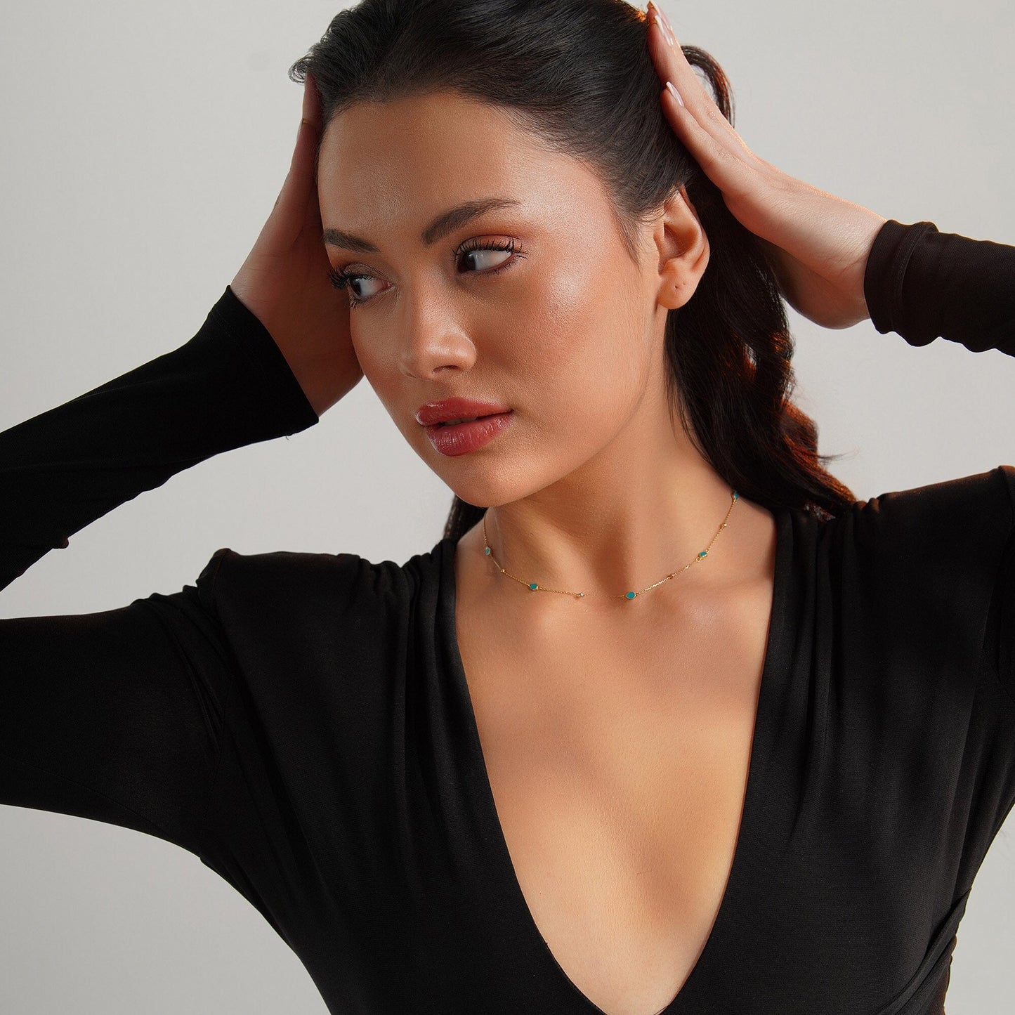 Raindrop Station Necklace in 14K Gold-4
