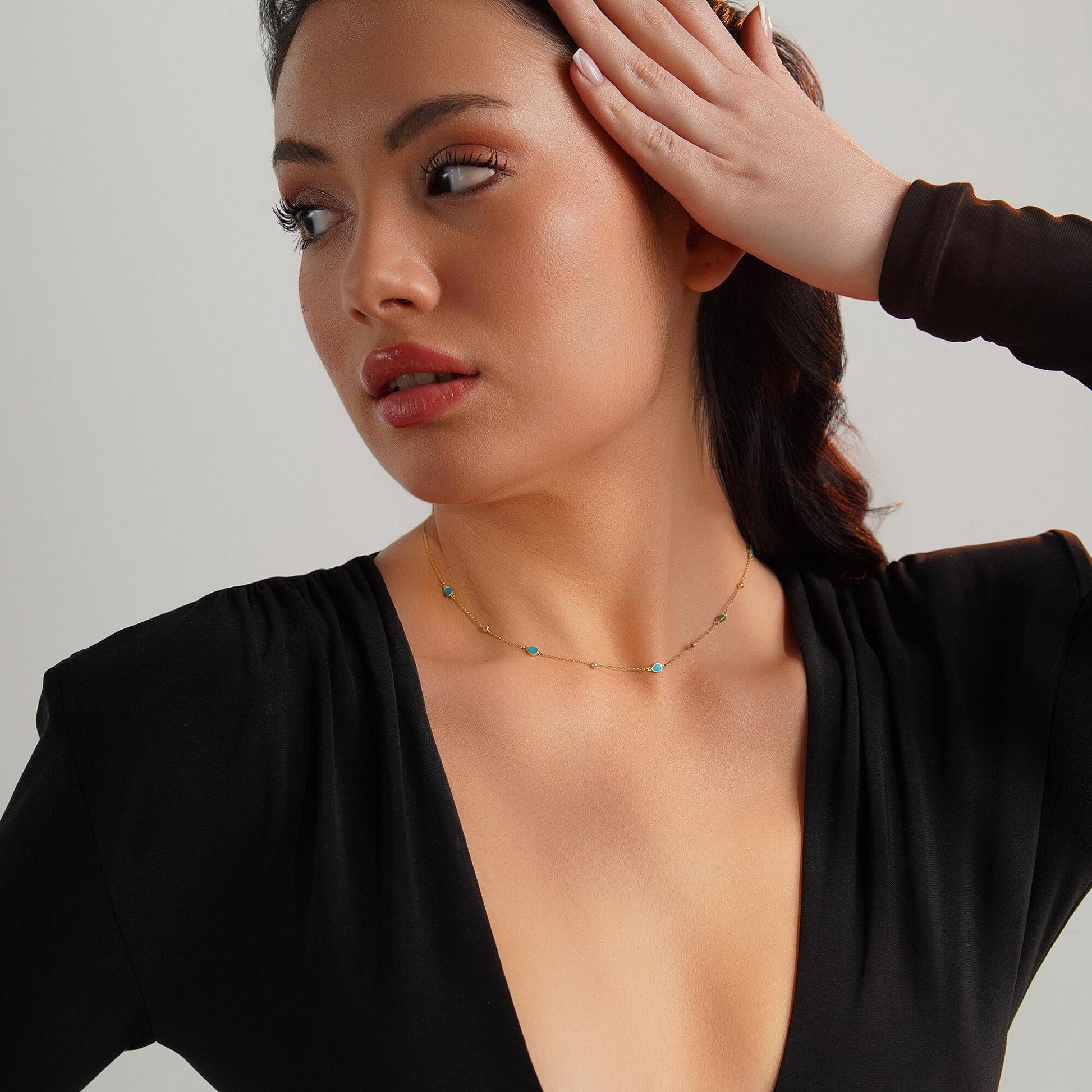 Raindrop Station Necklace in 14K Gold-3
