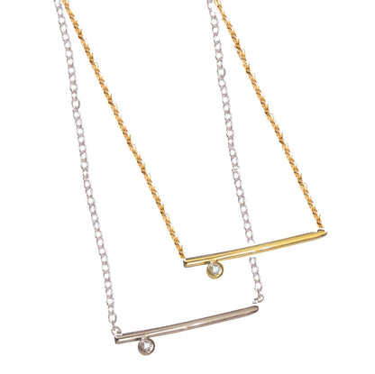 Dot & Line- 18K Gold with One Diamond Necklace-8