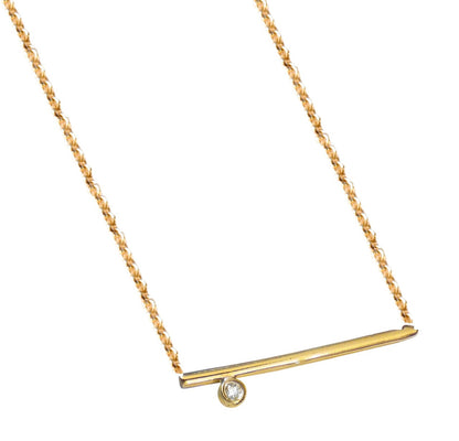 Dot & Line- 18K Gold with One Diamond Necklace-0