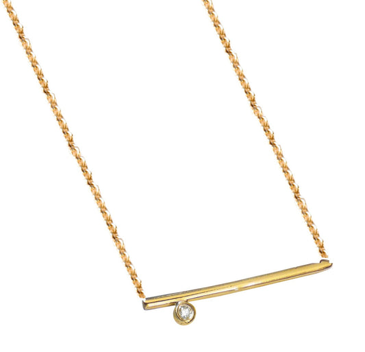 Dot & Line- 18K Gold with One Diamond Necklace-0