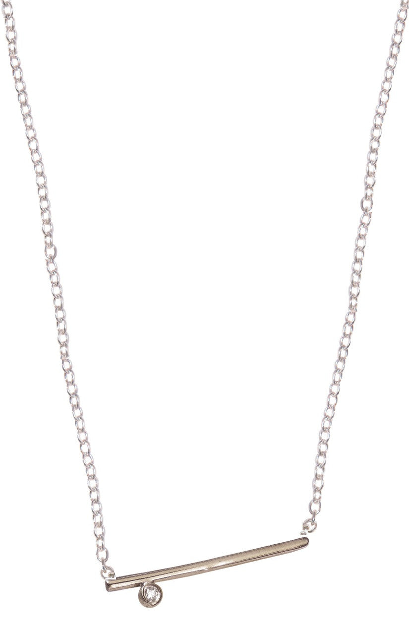 Dot & Line- 18K Gold with One Diamond Necklace-5