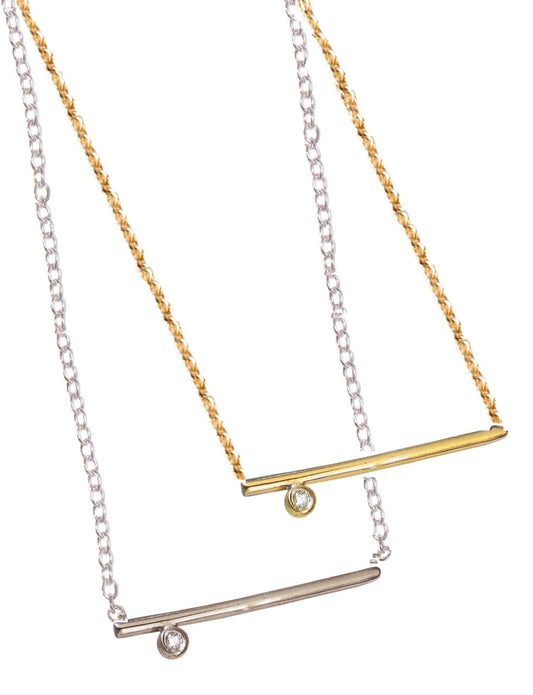 Dot & Line- 18K Gold with One Diamond Necklace-1