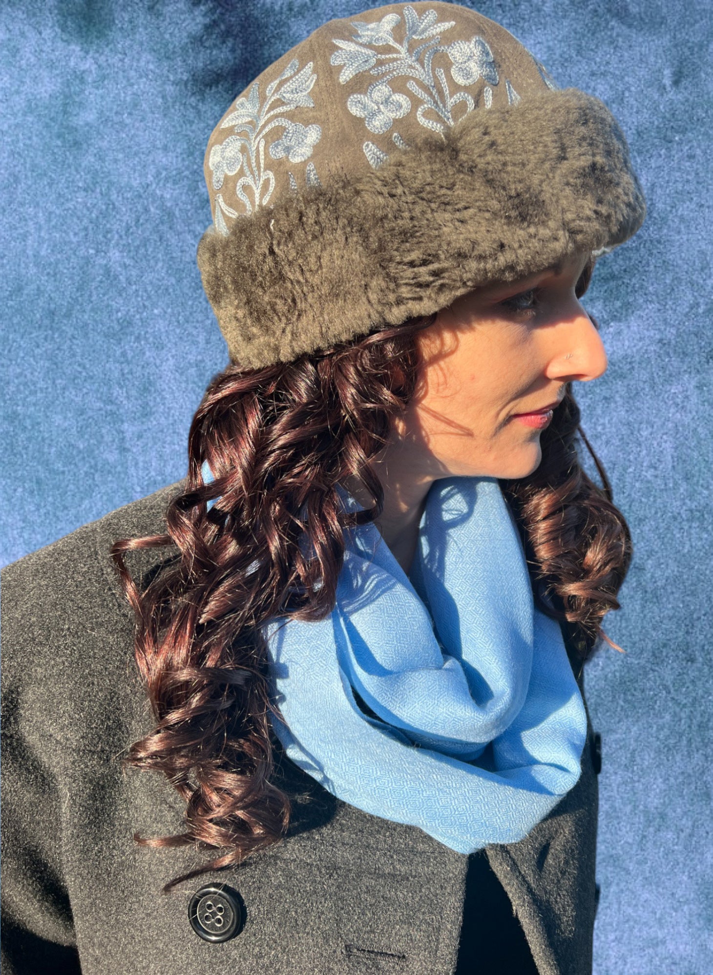 Light Blue Solid Wool Lightweight Scarf-3