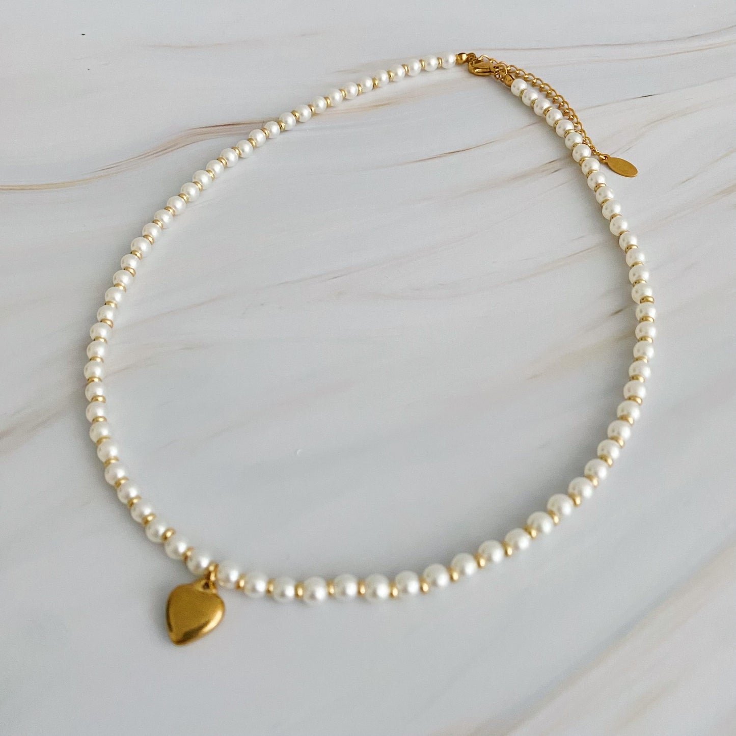 Pearl And Gold Bauble Heart Necklace-1