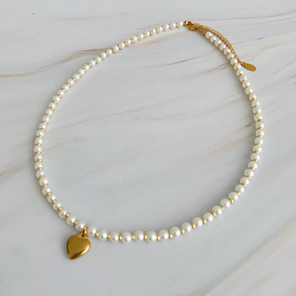 Pearl And Gold Bauble Heart Necklace-1