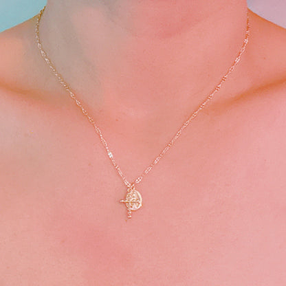 Faithful Duo Pendant Necklace – Gold-Tone Chain with Mini Cross and Saint Medallion Charms-1