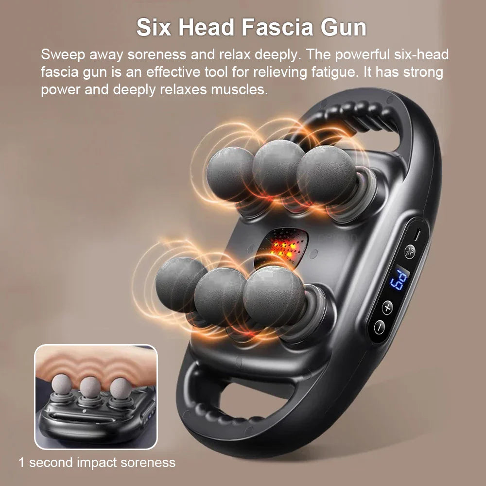 6-Head Fascia Massage Gun High-Frequency Tissue Muscle Massager Black-3