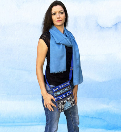 Light Blue Solid Wool Lightweight Scarf-2