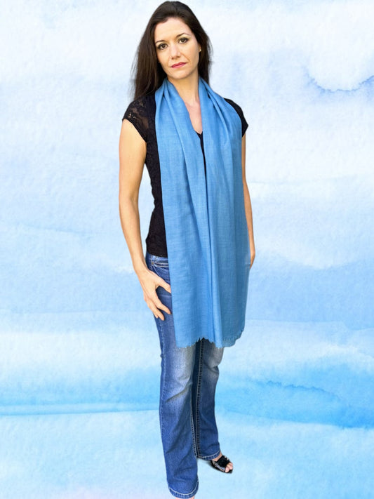 Light Blue Solid Wool Lightweight Scarf-1