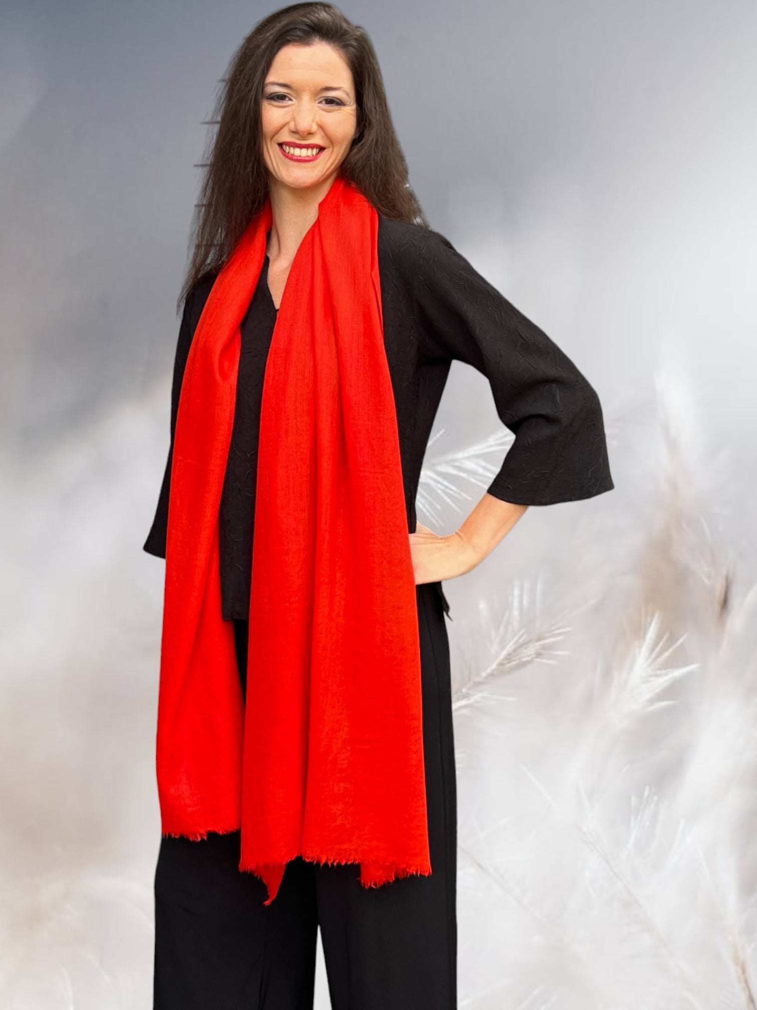 Red Cashmere Lightweight Solid Scarf-2
