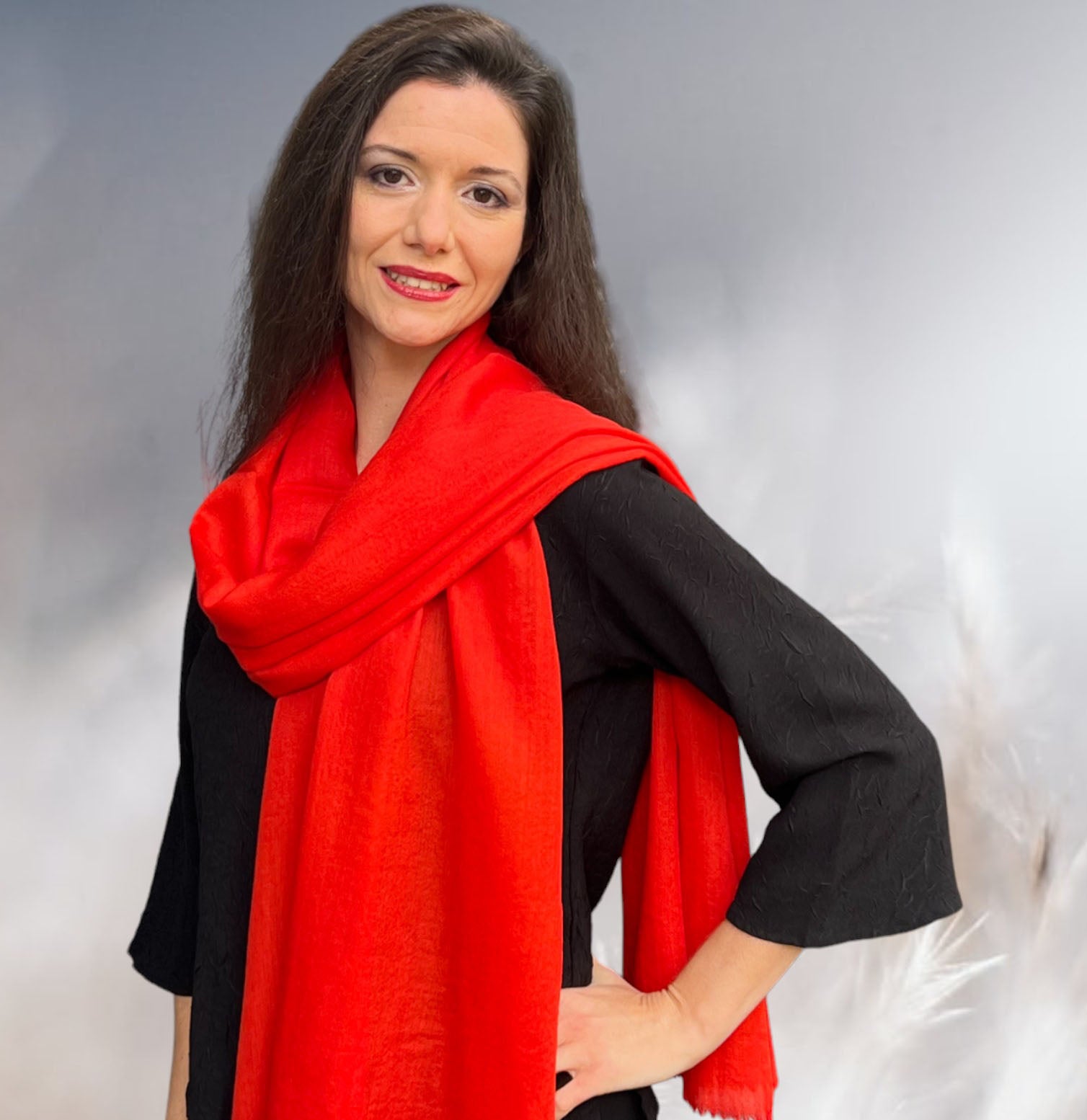 Red Cashmere Lightweight Solid Scarf-0