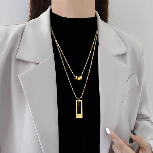 18K Gold Plated Luxe Dual Layers Pendant Necklace-1
