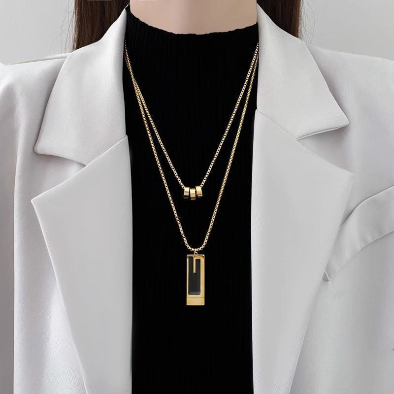 18K Gold Plated Luxe Dual Layers Pendant Necklace-4