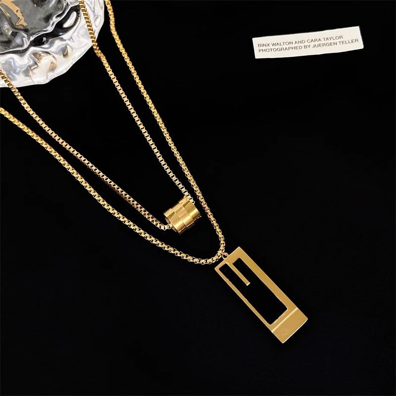 18K Gold Plated Luxe Dual Layers Pendant Necklace-2