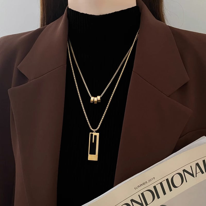 18K Gold Plated Luxe Dual Layers Pendant Necklace-3