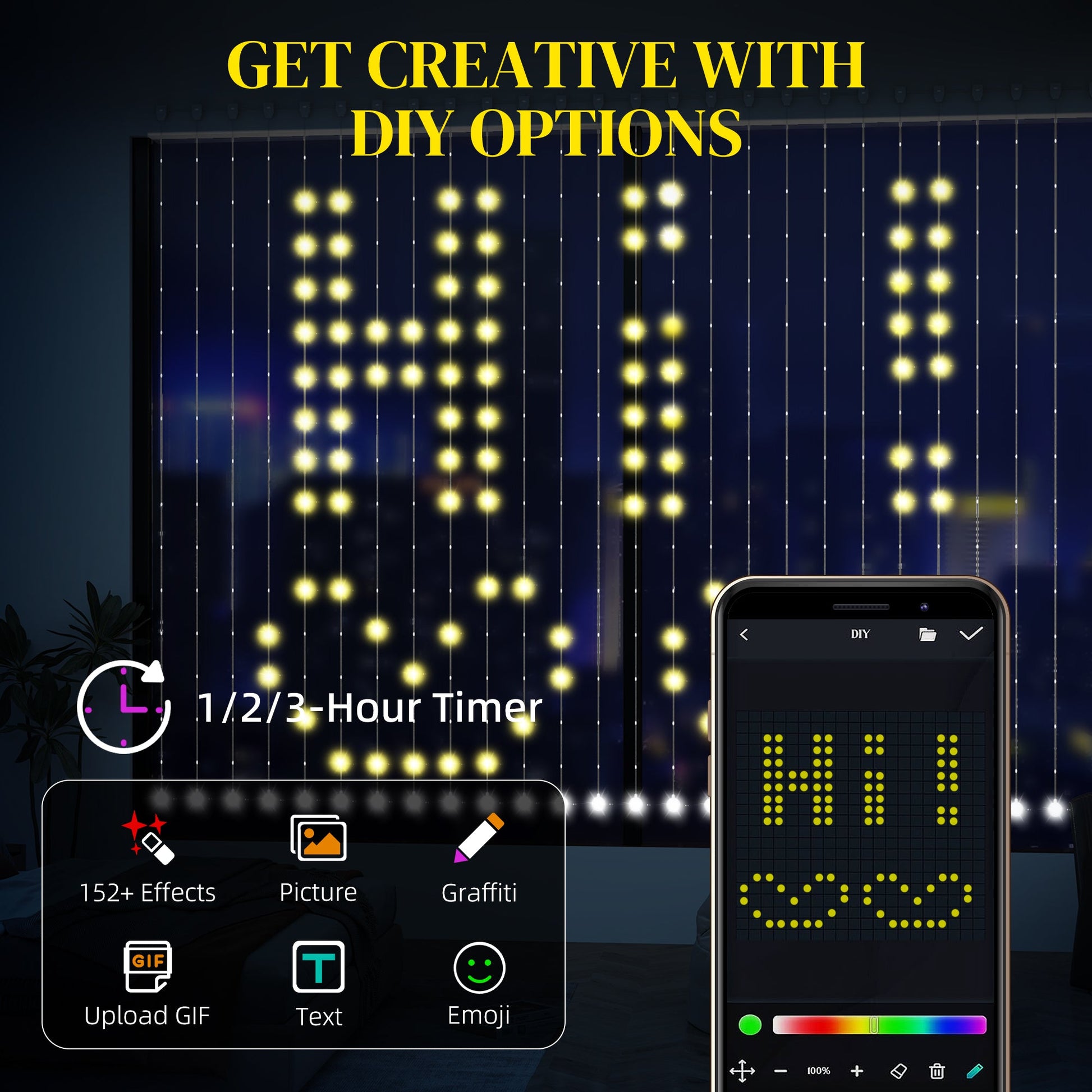 LED Curtain Lights, Smart Curtain Fairy Lights Plug In, Colour Changing Wall Lights with Remote, App, Dynamic DIY Hanging Window String Lights for Bedroom Living Room, 3x3(m), 400 RGBIC LED-3